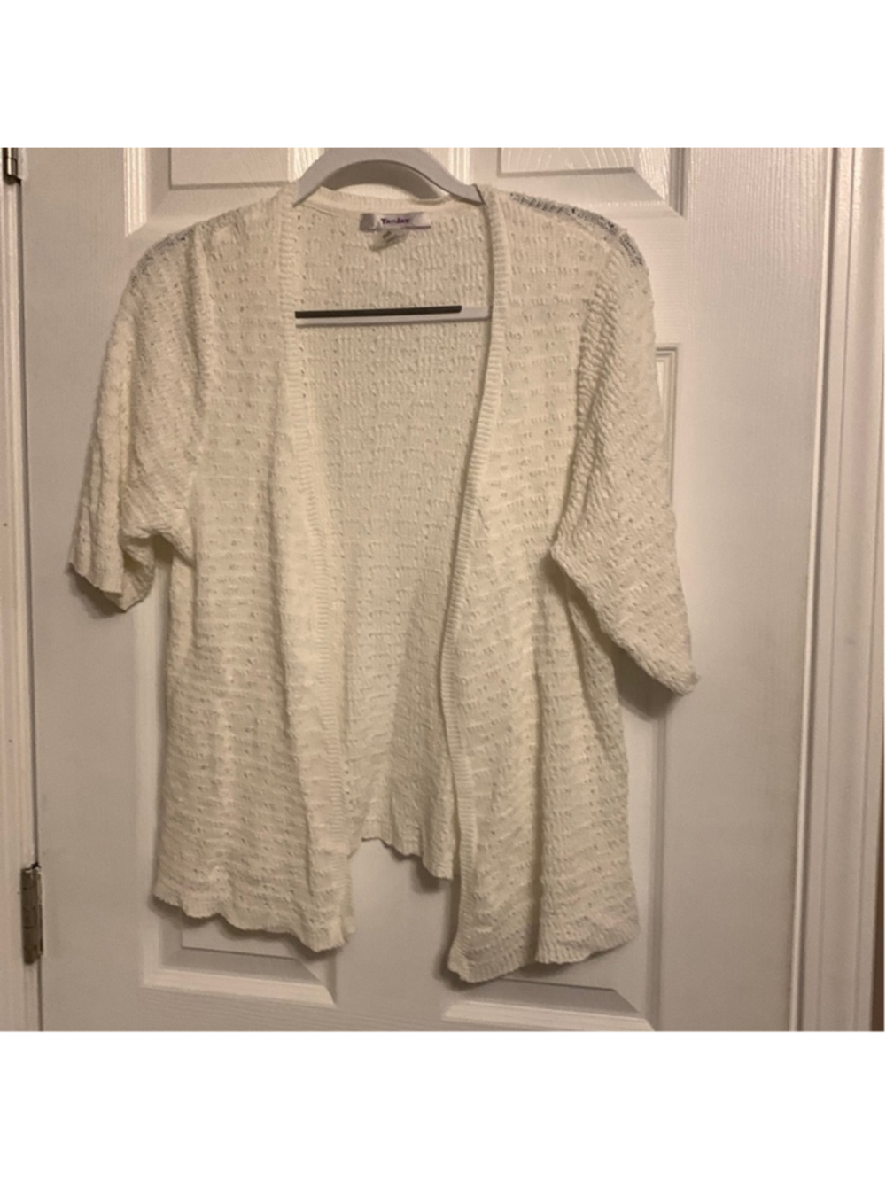 🔒 10 items for $20 - Tan Jay woven short sleeve cardigan sweater medium beige